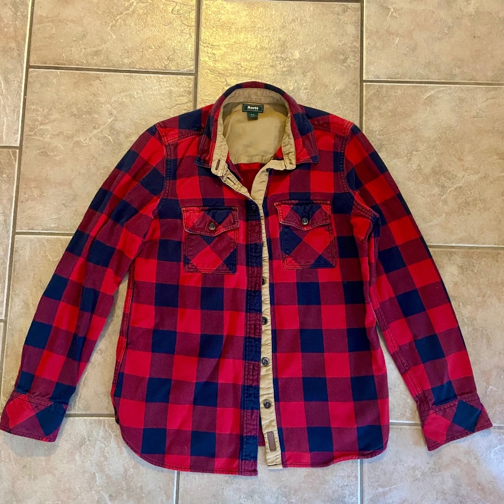 Roots Red and Navy Plaid Button-Down Shirt